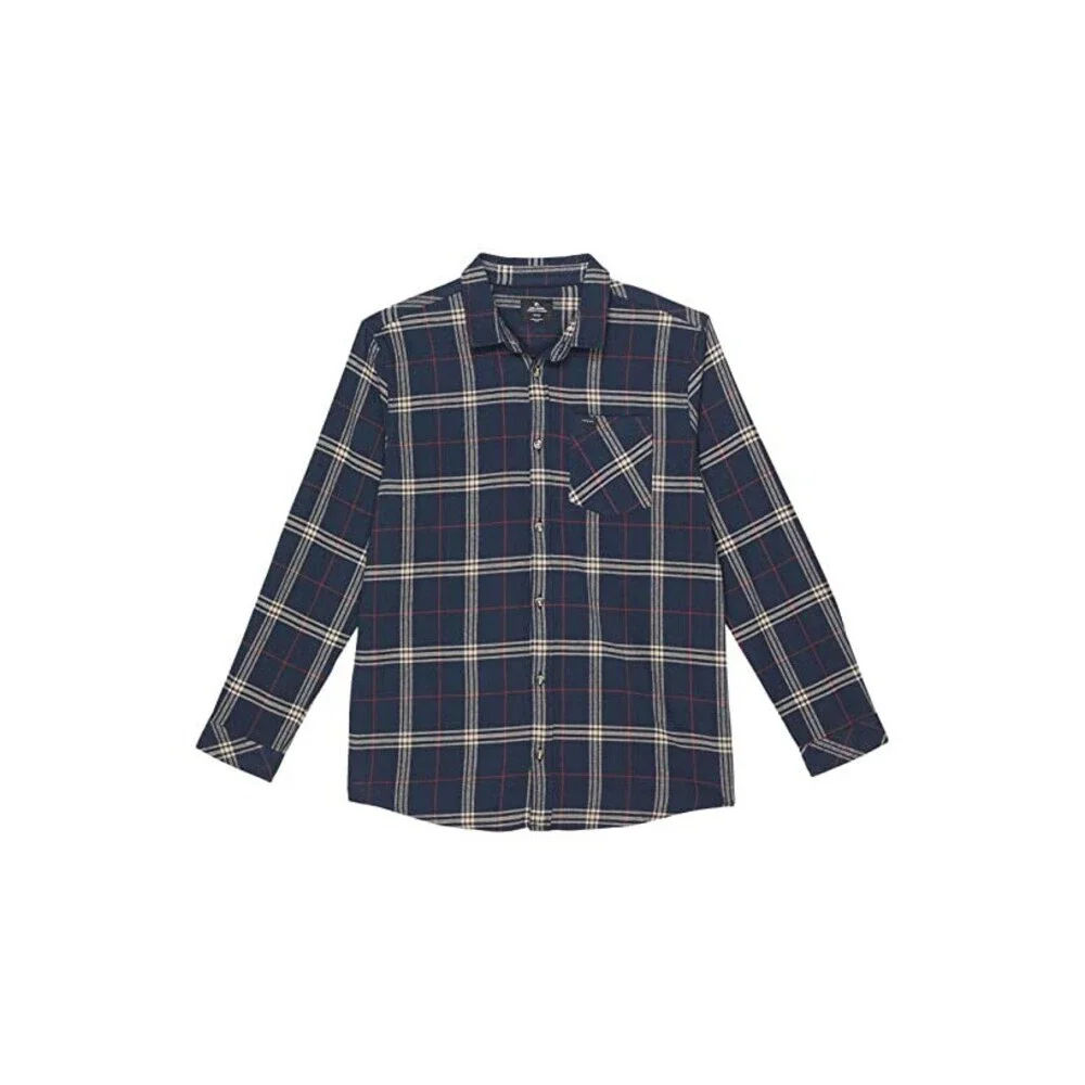 Rip Curl Flannel Shirt Boys 12 Blue Cotton Checked Long Sleeve Button Up GBO254